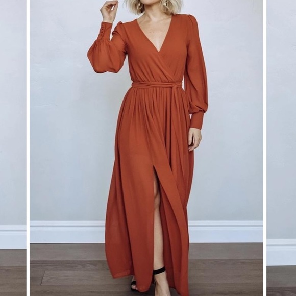 C Neck Long Sleeve Belted Maxi Dress - Picture 5 of 5